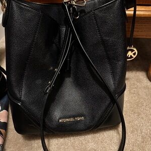 Michael Kors Black Pebbled Leather Bucket Bag